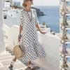 Sommer Marmorprint Rüschensaum Midi-Kleid Fledermausärmel Lockere Passform Boho Strandkleid