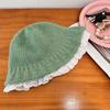 Early autumn lace knitted pot hat female winter face small cute big head circumference warm bucket hat wool hat