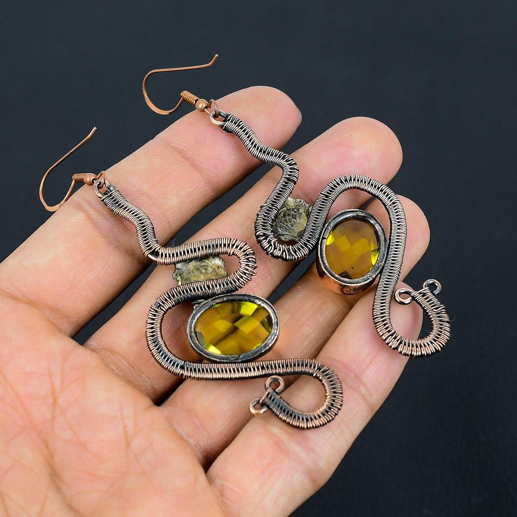 Faceted Lemon Topaz Earrings Gemstone Jewelry, 999 Copper Wire Wrapped Earrings, Handmade Beautiful Jewelry Earrings