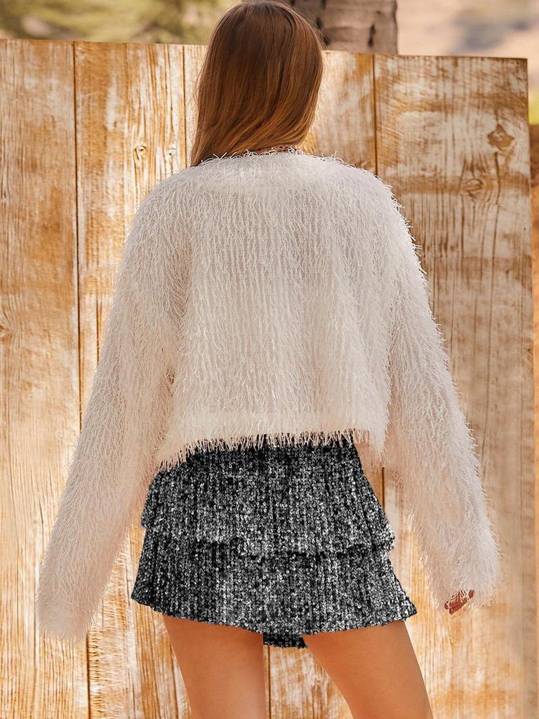 New Hot Style Spicy Girl Sequin Mini Skirt: Sexy, Solid Color, Pleated Design