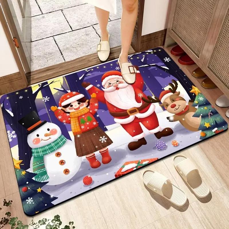 

Cute Santa Claus Decoration Entrance Door Mat Anti-slip Merry Christmas Carpet Hallway Bedroom Door Mat Bathroom Area Rugs 40x60cm 16x24 inch
