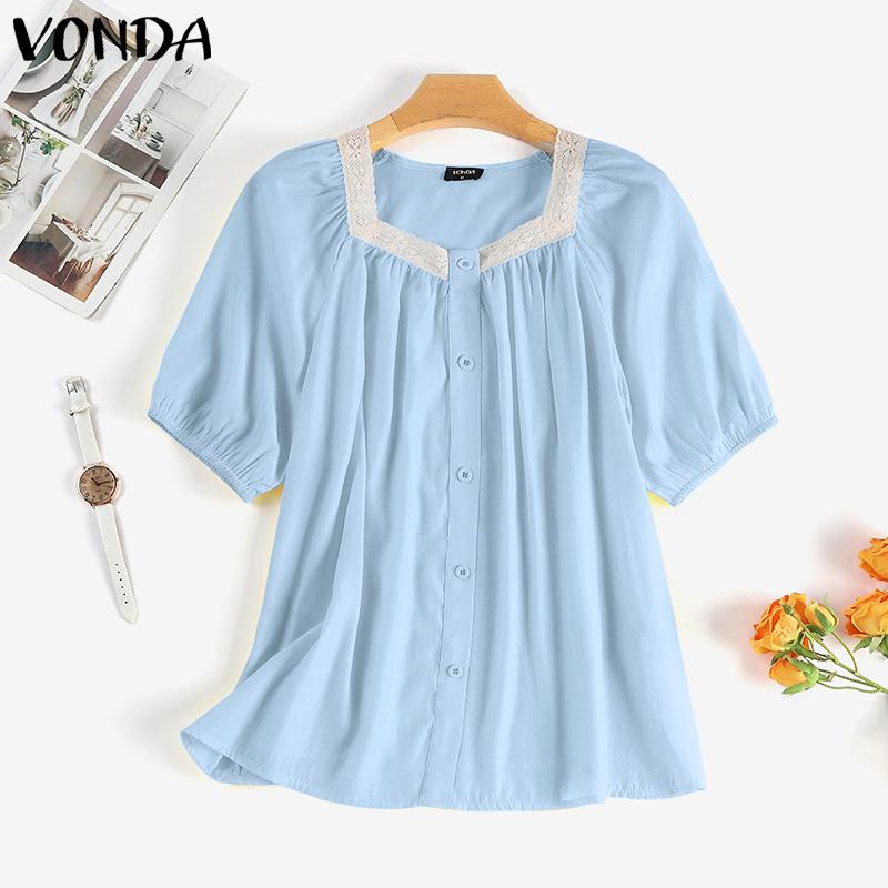 

VONDA/горячие летние женские пышные топы с квадратным воротником и короткими рукавами