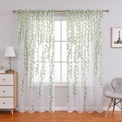 2 Panels Willow Leaf Window Curtain Voile Tulle Room Salix Leaf Sheer Vine Curtain Voile Panel Drapes Curtain Sheer Green Leaf Curtain for Living Room