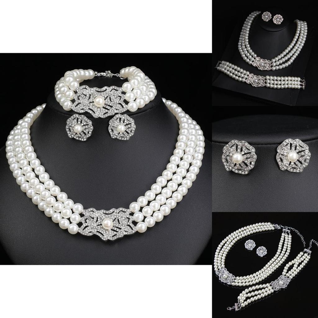 Water Diamond Geometric Necklace Earrings Bracelet Set For Bridal Party Accessories