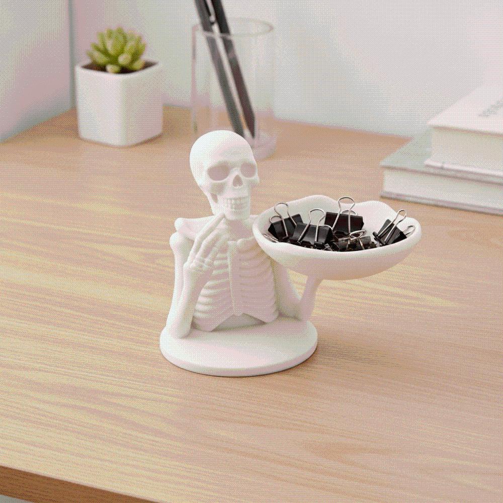 Bone Shape Skeleton Candy Bowl Matte White Spooky Jewelry Dish Skull Tray Decor Gift Seekers