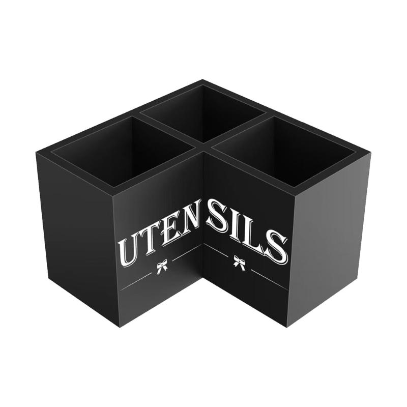 

Wooden Utensil Organizer for Countertop Efficient Storage Container with 3 Compartments Gift for Cooking Enthusiasts чорний