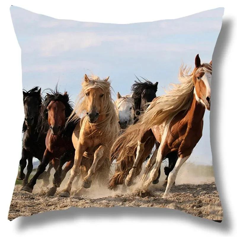 Horse Pattern Home Decoration Pillow Cover Polyester Fiber Cushion Cover Living Room Sofa Cushion Cover