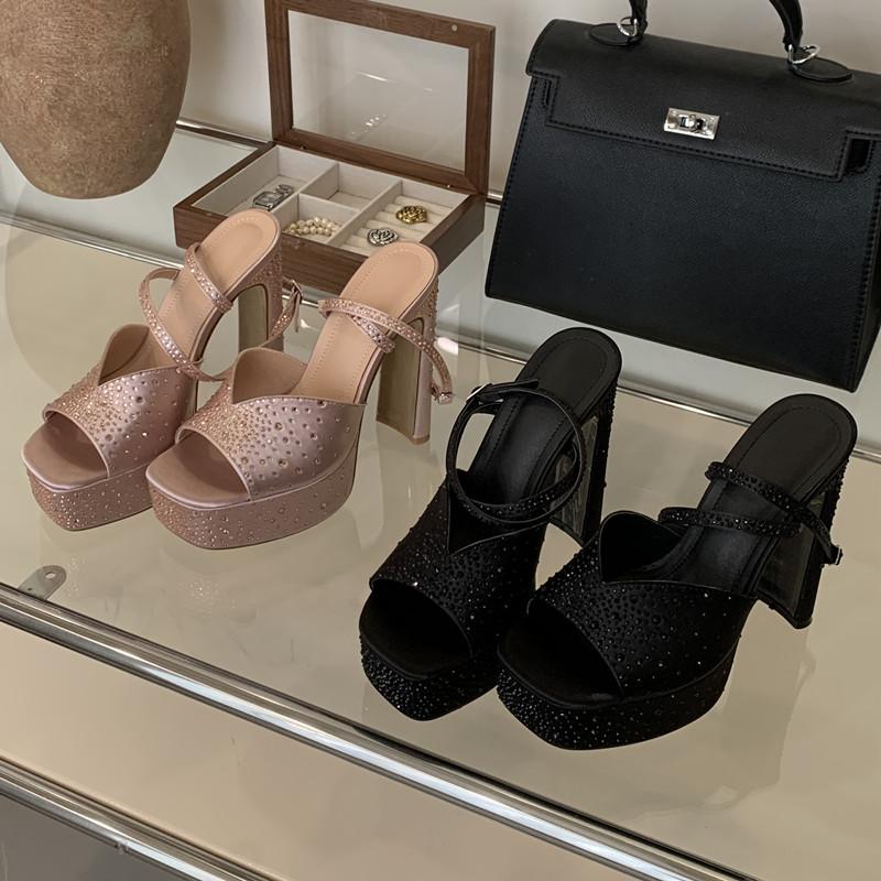 Fashion Fashion Rhinestones Satin Platform Wedges Women Gladiator Sandals Sexy Ankle Strap High heels Summer Party Prom Chunky Shoes