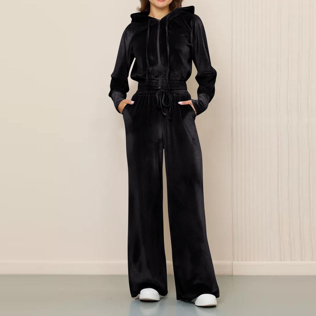 Set din două piese, casual, pentru femei, cu fermoar, cardigan, pantaloni, pantaloni