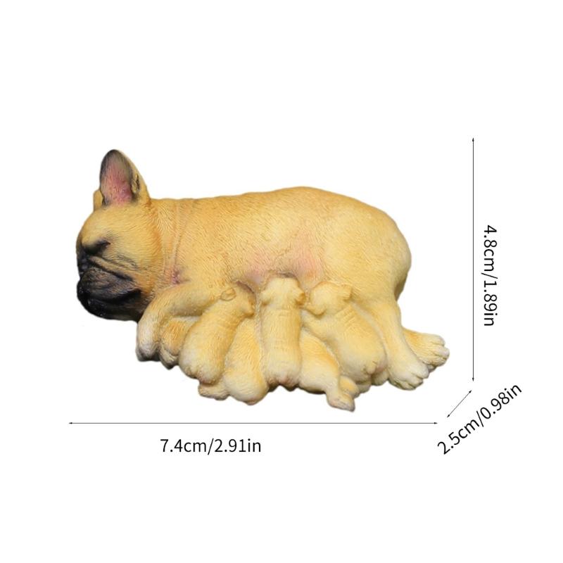 Nurturing Dog Miniature Nursing Mom French Dog and Baby Puppies Resins Figurine for Home Tabletop Shelf Display Ornament