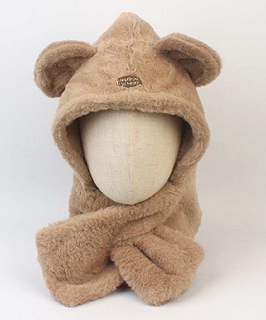 Yunibeosyeolkemiseuteuli Bear Fur Beige Hood Muffler Hat