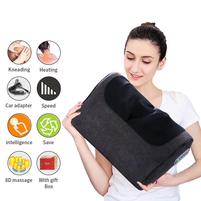 Electric Kneading Shiatsu Massage Pillow Inftared Heating Neck Massager Massage Cushion for Back Waist Body Health Massageador Relaxation
