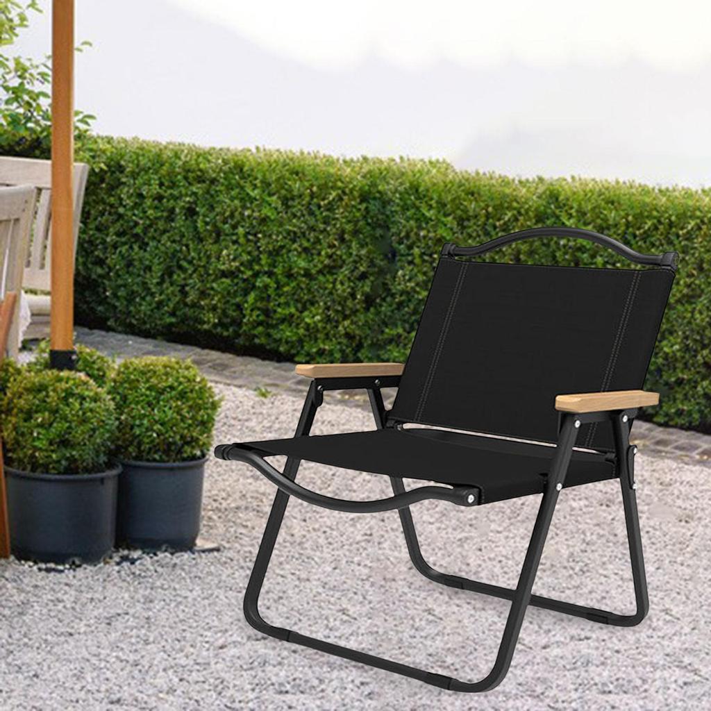 Folding Camping Chair Collapsible Load Bearing for Travel Barbecues Black Medium