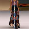 Women's V Neck Sleeveless Maxi Dress Loose Fit Elastic Waist Ethnic Vintage African Figure Print Long Dress