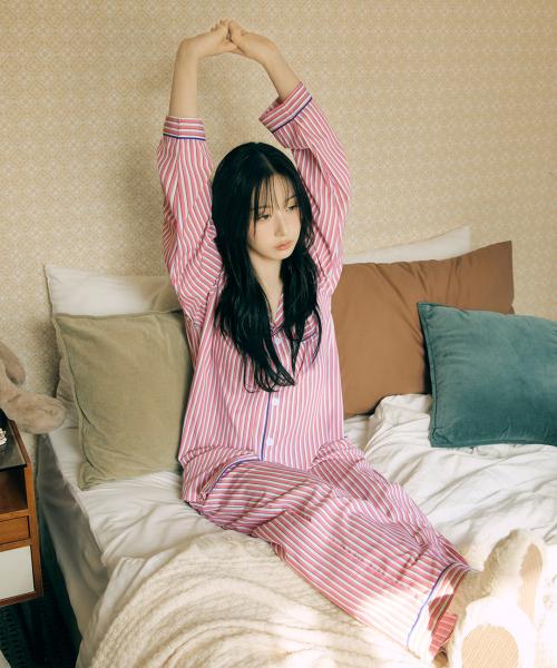 [Dossy] [2SET] Silk-Fit Peony Long Sleeve Couple Pajama Set [Shipped from Korea] 100% Authentic