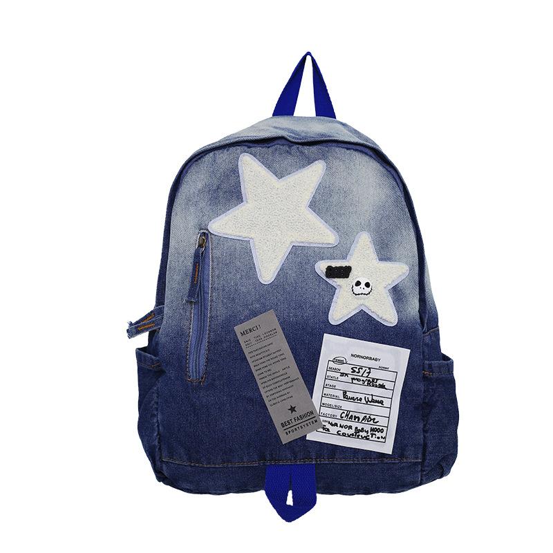 

Универсальный студенческий школьный рюкзак большой вместимости простой рюкзак окружающая среда новый постепенный переход выстиранный джинсовый рюкзак досуг