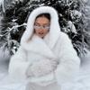 Russian women's short hooded imitation fur coat white fox fur coat eco-friendly artificial fur jacket