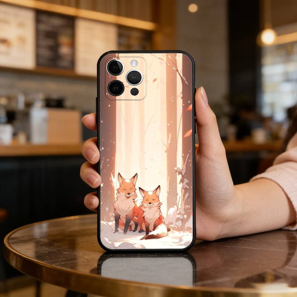 

A-Animal C-Cute F-Fox Soft Silicone Black Cover,Phone Case For iPhone 17,16,15,14,13,12,11 Plus,Pro Max,XS iPhone13PROMAX
