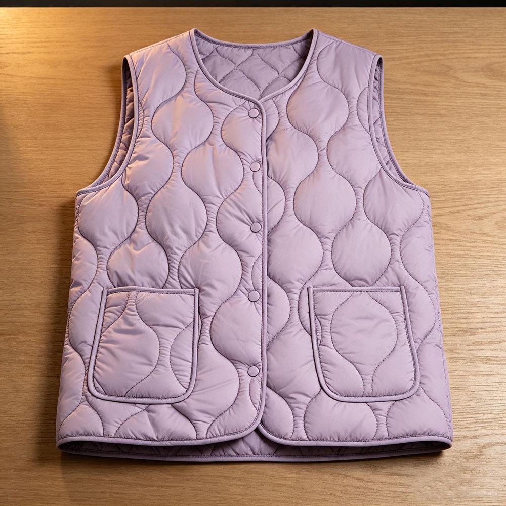 Women's 2025 Collarless Cotton Vest - Autumn/Winter Large Size Round Neck Waistcoat
