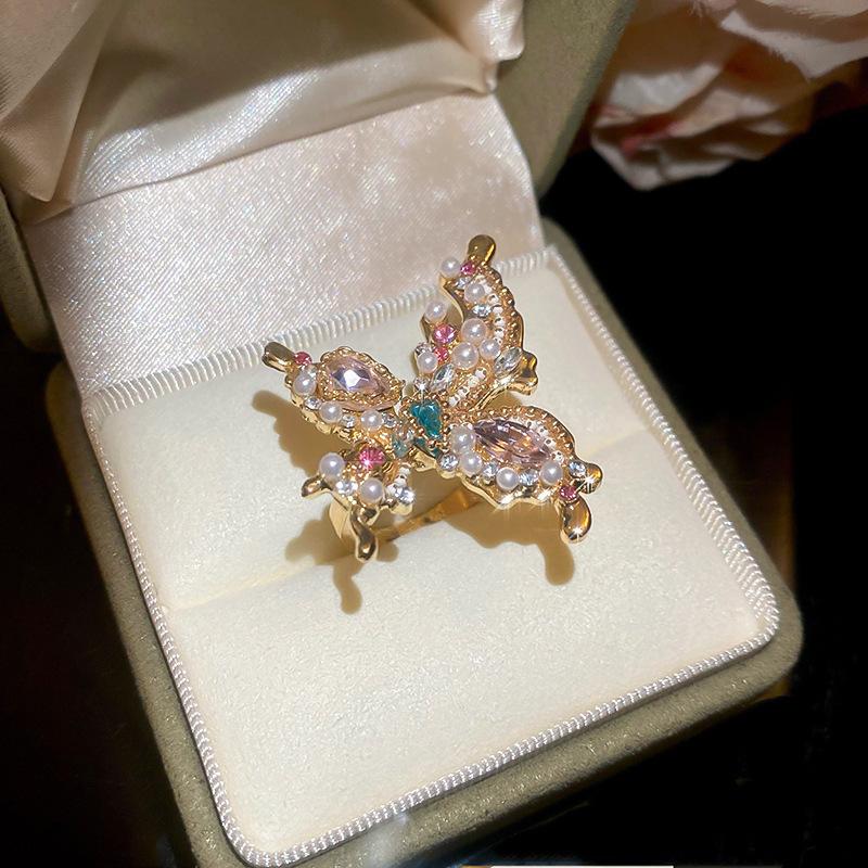 Vintage Palast Blumenring Diamantstil Leichter Luxus Premium Zeigefinger Schmuck