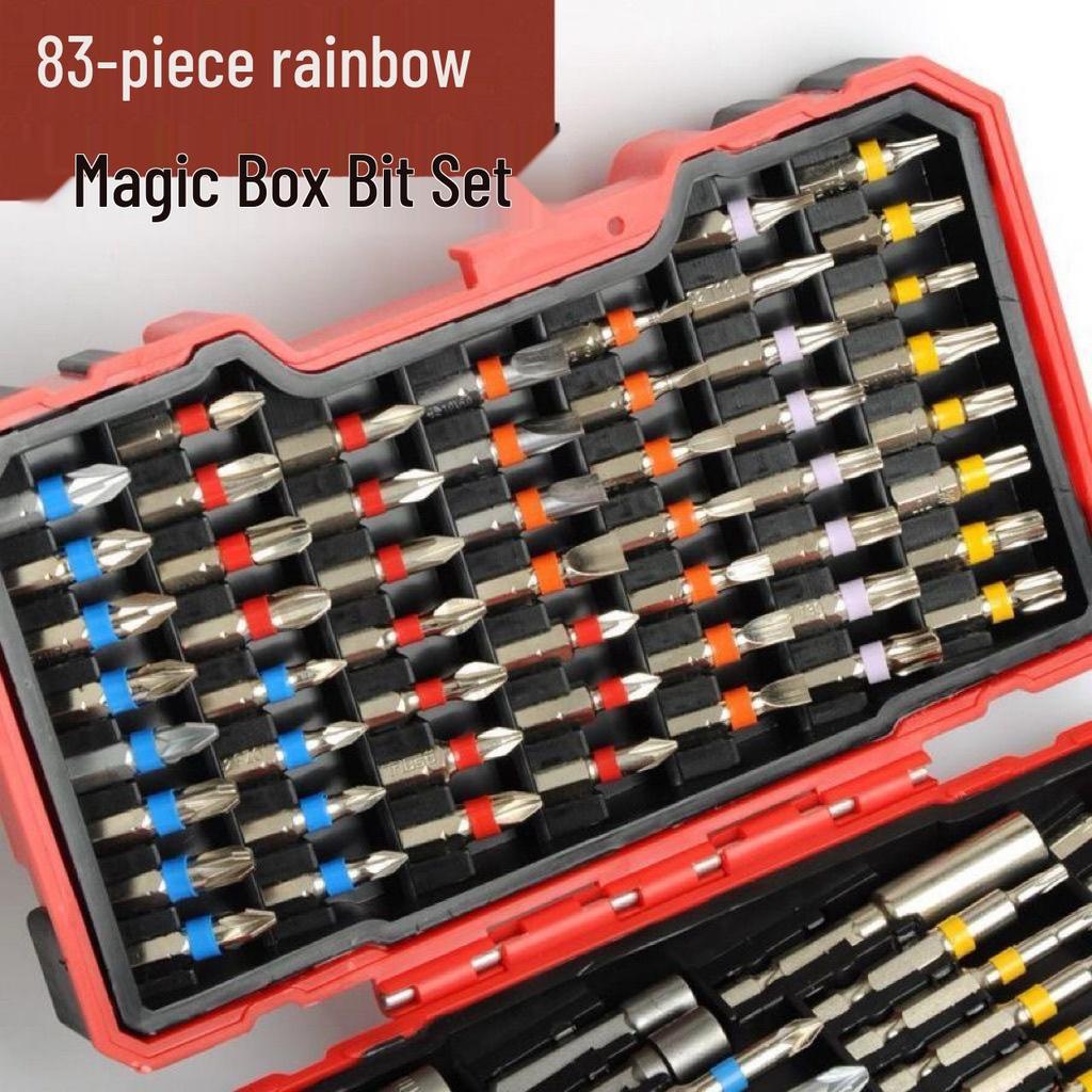 83-teiliges Regenbogen-Zauberkasten Schraubendreher- und Bit-Set - Elektrisch, Sechskant, Schlitz, Kreuzschlitz