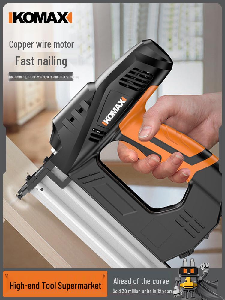 Comax Pneumatic 2-in-1 Electric Nail Gun - Straight & Brad Nailer for Woodworking and Steel Nails.