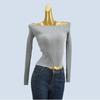 Export Cut Label Knitting Sweater Women's Spring and Autumn French Sexy off-Shoulder off-Shoulder Silm Long Sleeves Inner Wear Short Top
