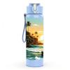 1PC Ocean Coast Sunrise Scenery Pattern 750ml Color Plastic Sports Water Bottle Leakproof Flip Straw Lid Suitable for Sports Office Home Use