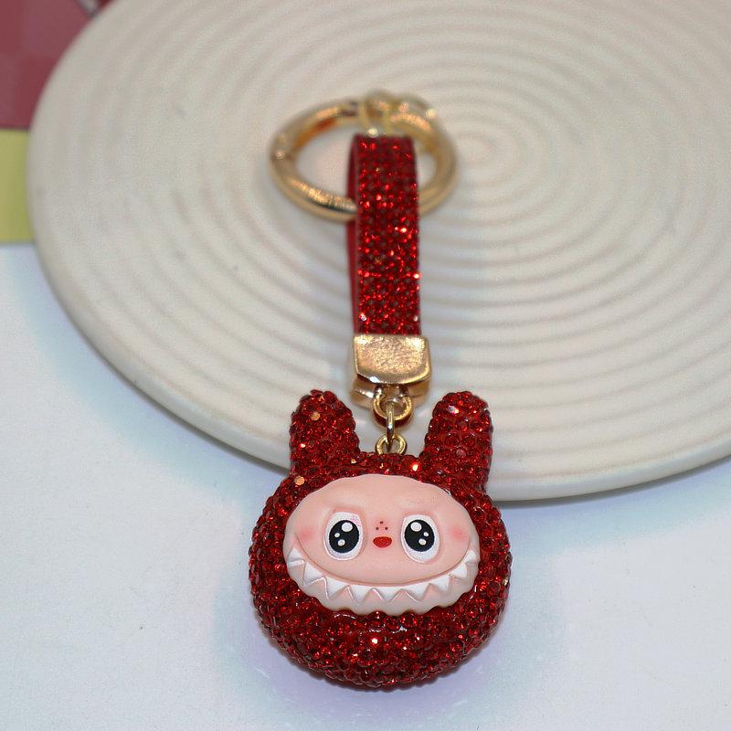 Colorful Rhinestone Labubu Polymer Clay Keychain Bag Charm
