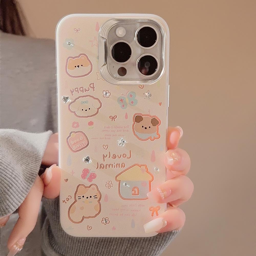 Cartoon Doodle Puppy Cat Suitable for Apple 15pro Max Mobile Phone Case Iphone14 Hanging Chain 16 Hard 13