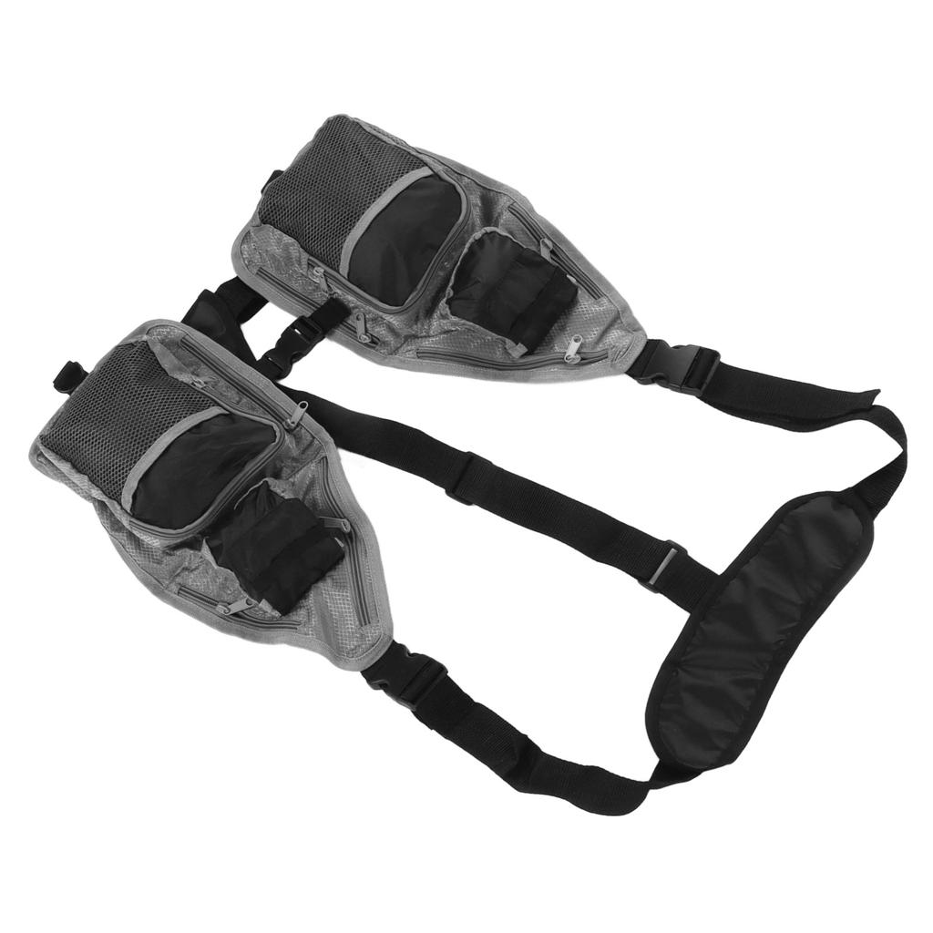 Fly Fishing Vest Breathable Lightweight Black Grey Oxford Cloth Multi Pocket Waistcoat for Camping