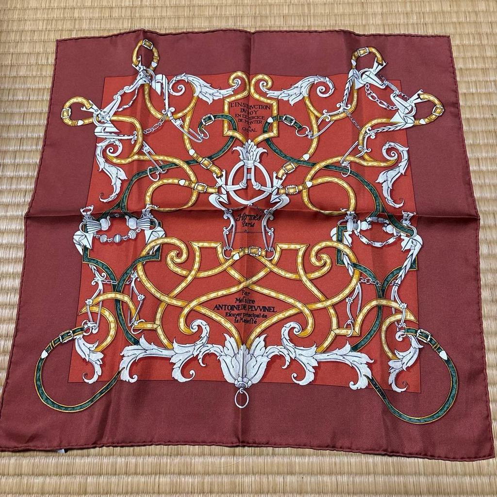 Used Hermes LINSTRUCTION DU ROY silk scarf horse harness pattern