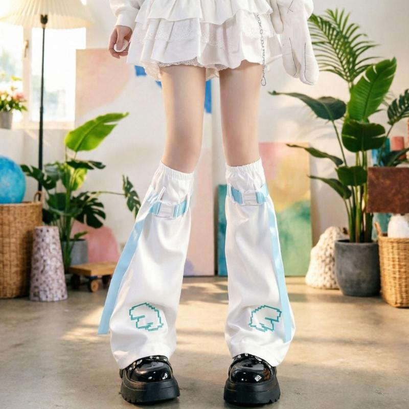 Trendy Fashion Knee Length Flared Leg Sleeves for Women Japanese Harajuku Aesthetic Wing Embroidered Leg Warmers Socks