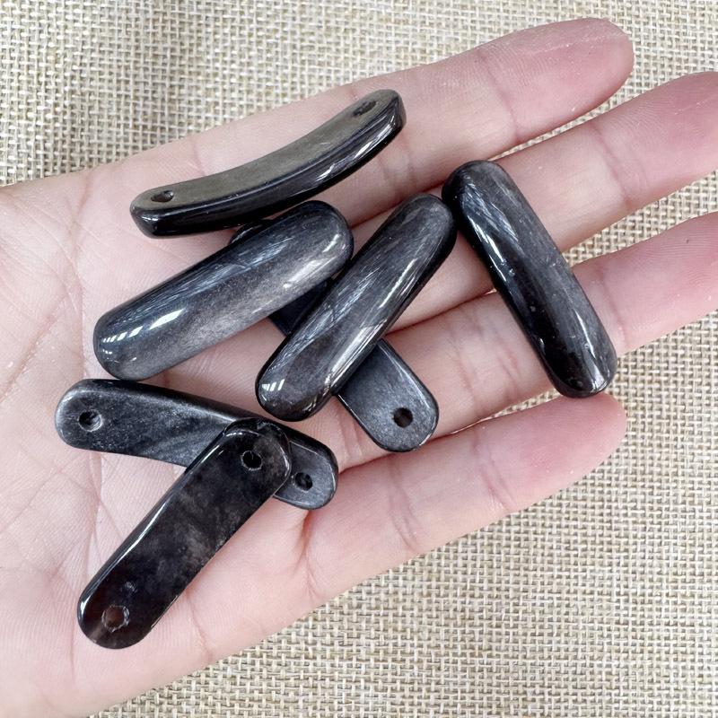 Natural Amethyst & Rose Quartz Bent Tube Connector for DIY Bracelets