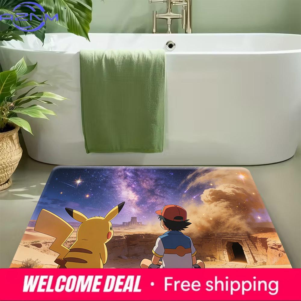 Pokemon Ash & Pikachu Desert Starry Sky Print Non-Slip Doormat Soft Floor Mat