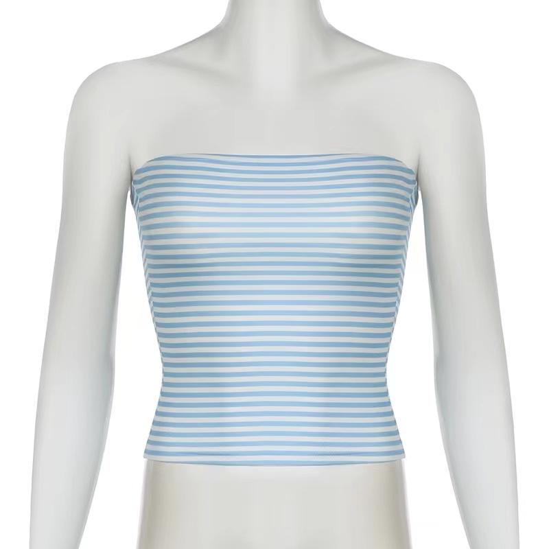 Strapless Women Tube Tops Cropped Off Shoulder Backless Short Tank Summer Party Club Stripedsolid Mini Vest 2024 New