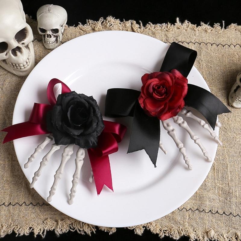 1pc Lightweight Gothic Skeleton Hand Hairpin Rose Design Secure Hold Accessories For Haunted Event