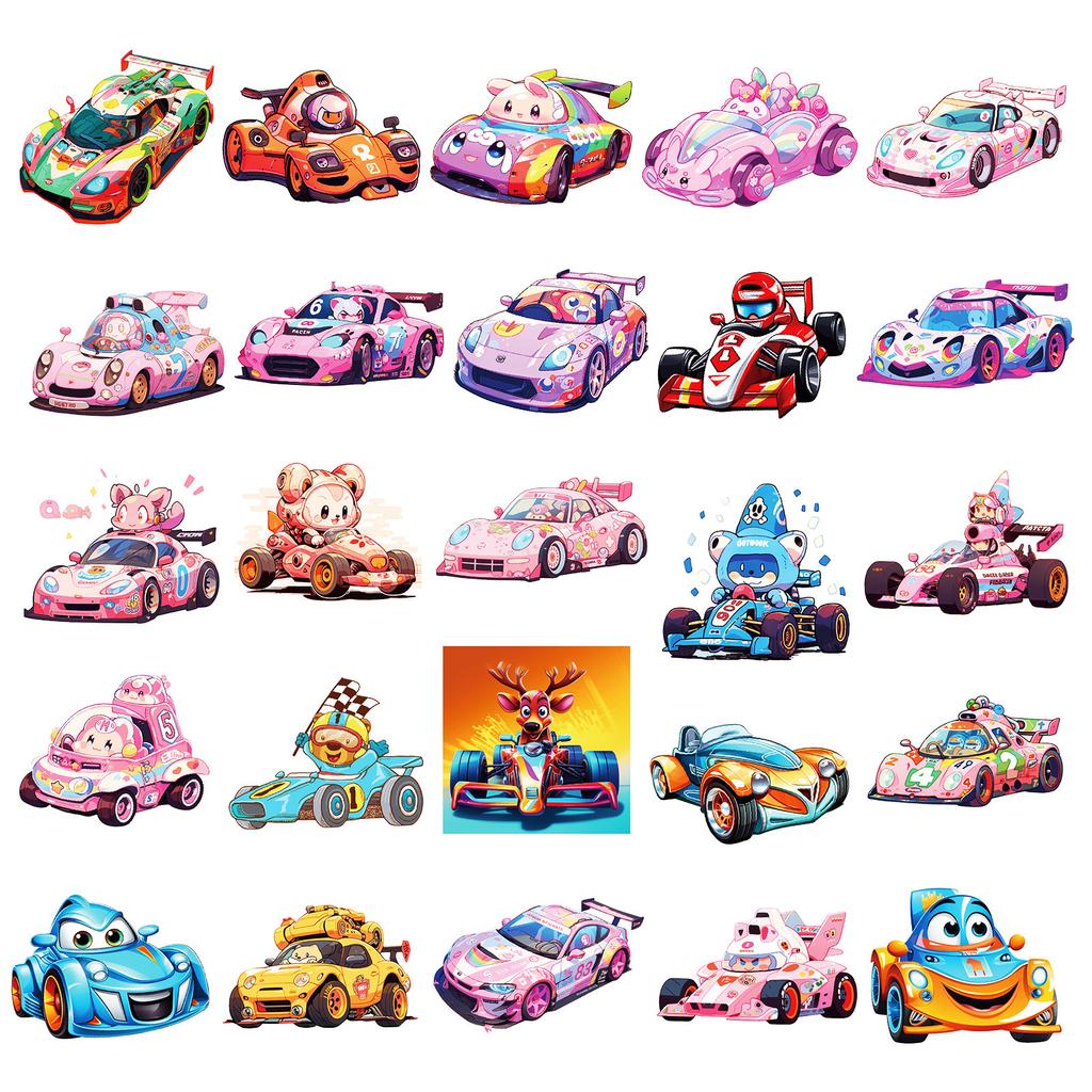 50 Pink Girl Racing Pp Waterproof Decorative Stickers Children'S Reward Stickers