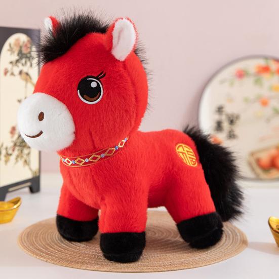 Horse Doll with Auspicious Clouds Pattern Good Luck in Year of The Horse National Style PP Cotton Filling Zodiac Pony Figurine