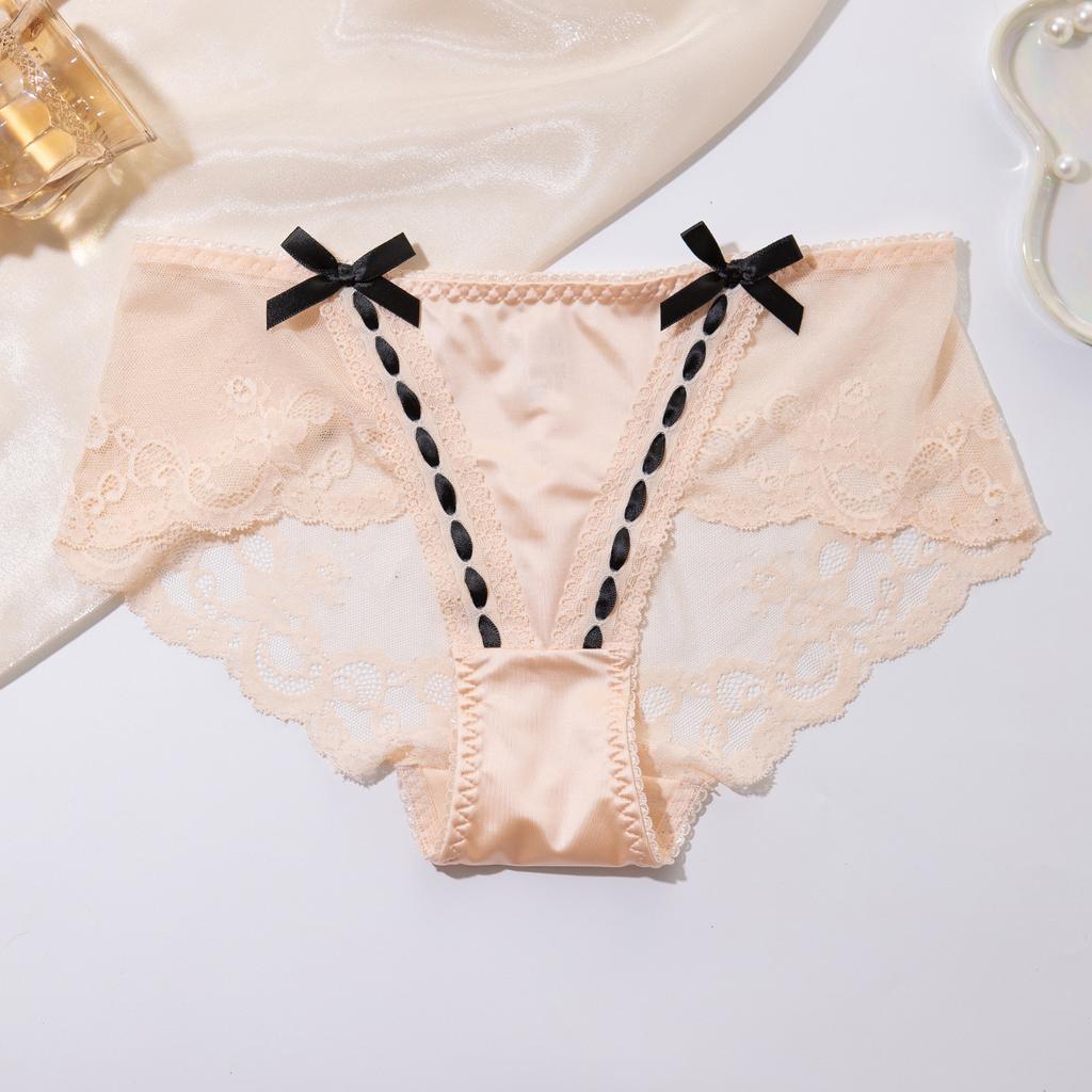 Decorațiune cu Fundă din Panglică Chiloți cu Talie Joasă Model Triunghi Culoare Contrastantă Chiloți de Damă Lolita