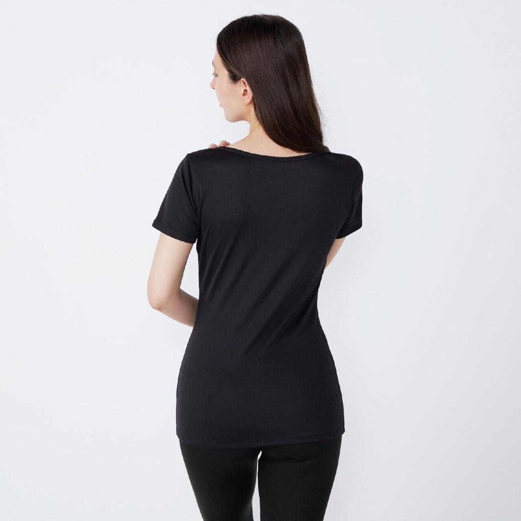 Mizuno Breath Thermo Premium Hot Round Neck Short Sleeve for Daily Lightweight Women's Inner, Heat-Generating Material, Shirt, Black, C2JAC813, Use,