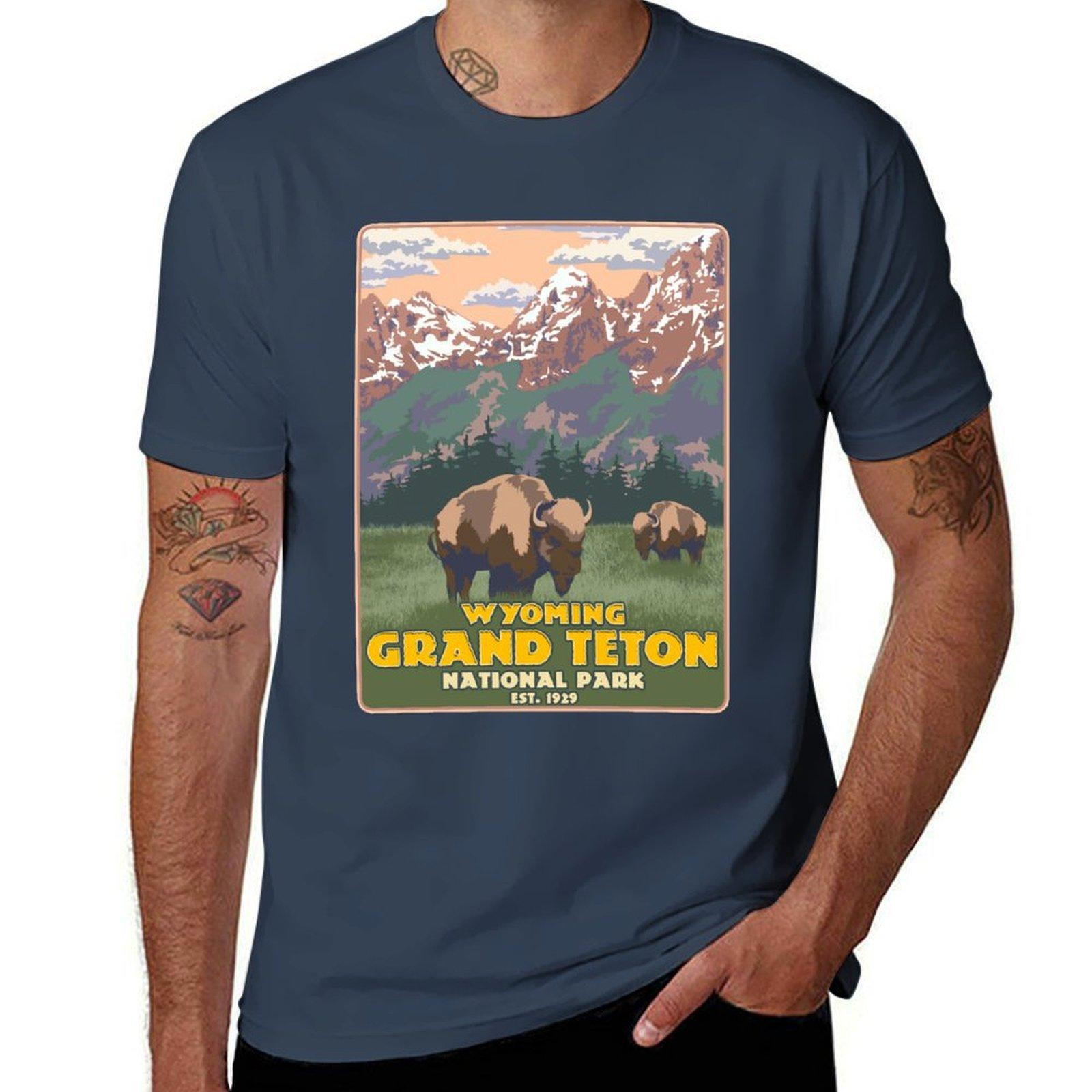 Wyoming Grand Teton National Park Mountain Hiking T-Shirt man t shirts for men casual graphic t shirts for man T-Shirt S