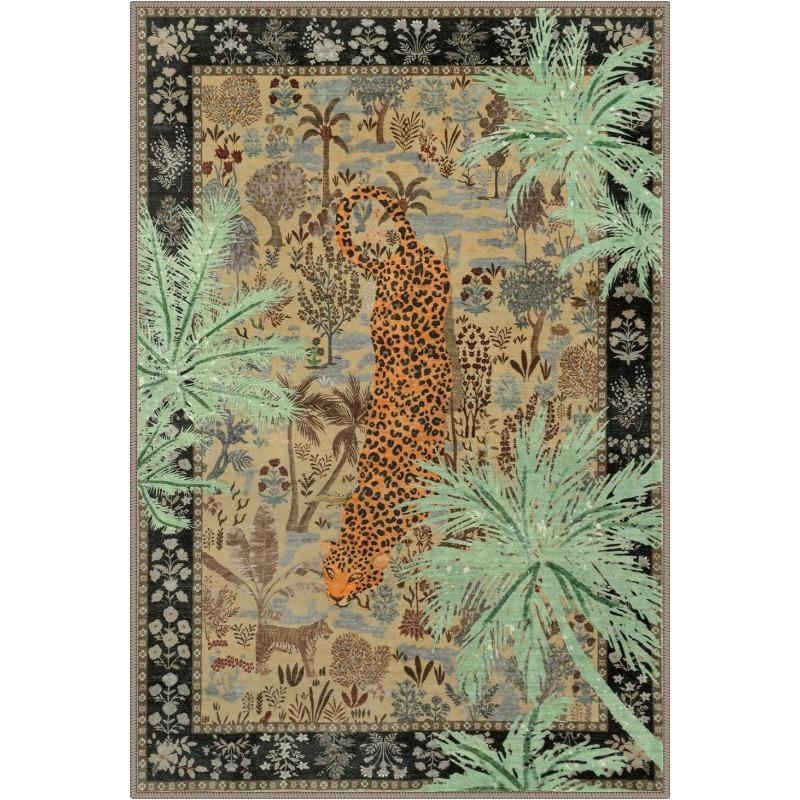Jungle Botanical Cheetah Print Living Room Carpet Machine Washable Non-slip Coffee Table Floor Mat Luxury Bedroom Bedside Rug