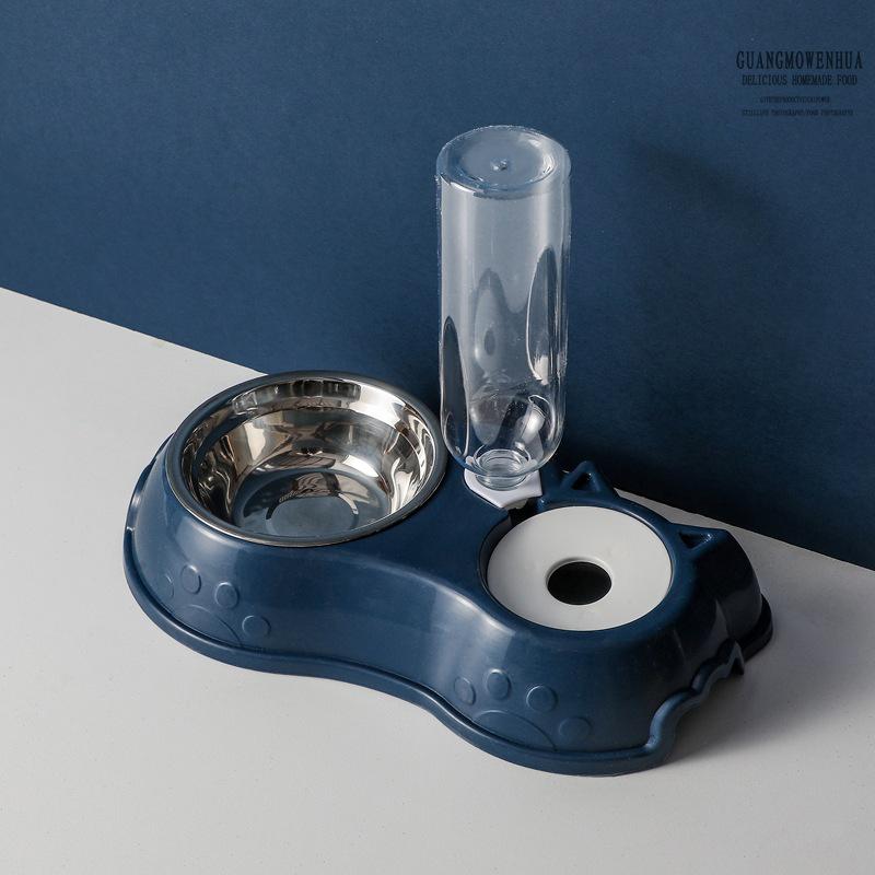 Andy Dog Bowl Cat Feeder Bowl With Dog Water Bottle Automatic Drinking Pet Bowl Cat Food Bowl Pet Stainless Steel Double  Bowl