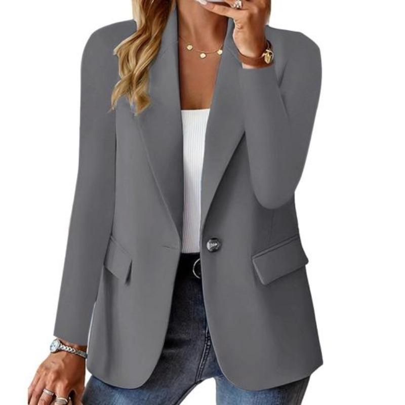 Women Suit Coat Lapel Long Sleeve Single Button Suit Jacket with Flap Pockets Solid Color Work Office Business Outerwear