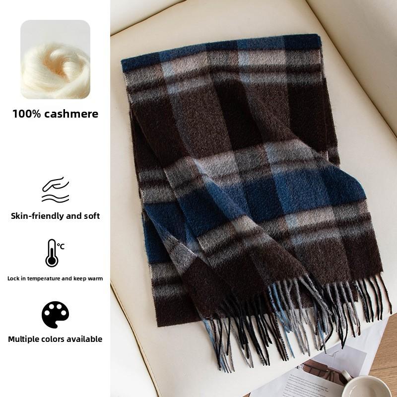 Winter New Product: 100% Pure Cashmere, Light Luxury, High Grade, Plaid Scarf, British Style, Men's and Women's Warm Neck