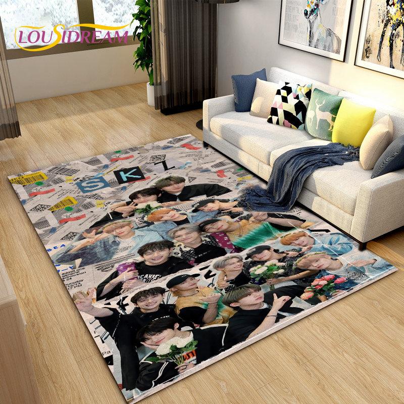 Kpop Singer Stray Kids Area Rug Large,Carpet Rug for Living Room Bedroom Sofa Doormat Decoration, Kids Play Non-slip Floor Mat