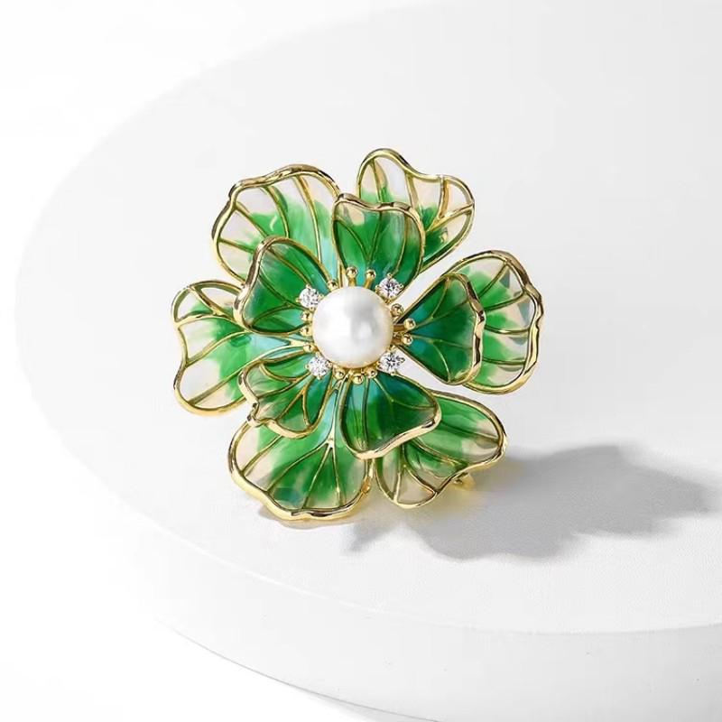 Korean Style Pearl Enamel Peony Brooch - Women's High-End DIY Corsage Pin