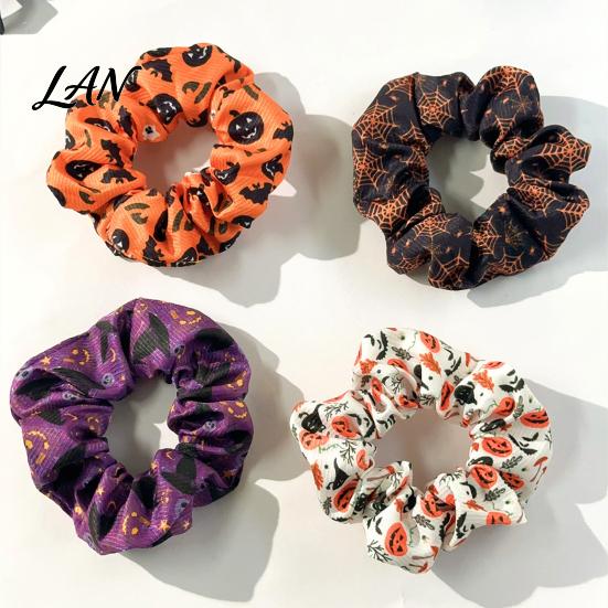 High Elasticity Hair Ties Halloween Ties, Scrunchies, Soft Stretchy Bands with Ghost Witch Hat Tie Bat Spider Web Design, Pleated Ponytail Holders for