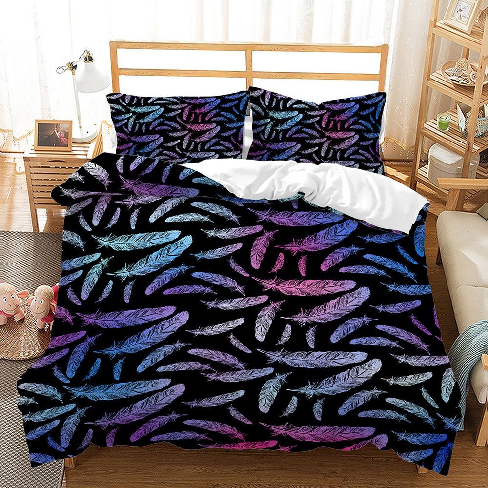 Bedding, Feather Chart Digital Printing Three-Piece Set, Quilt Cover Sheet Kit